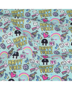 cotton poplin Trolls Happy Vibes light blue