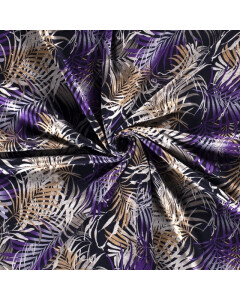 Poly viscose jersey fabric discharge printed plants purple