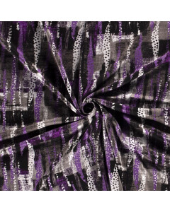 Poly viscose jersey fabric discharge printed abstract purple