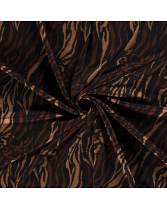 Poly viscose jersey fabric discharge printed animals brown