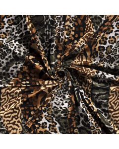 Poly viscose jersey fabric discharge printed tigers brown