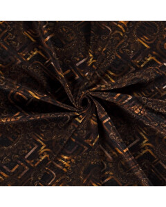 Poly viscose jersey fabric discharge printed abstract brown