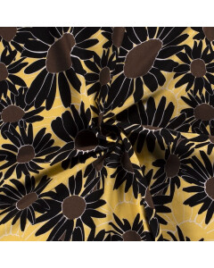 Poly viscose jersey fabric discharge printed flowers oker