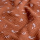Cotton muslin birds red brown