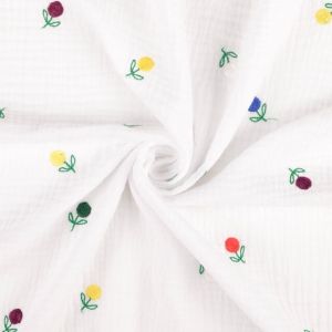Cotton muslin embroidery flowers white