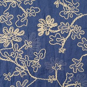 Cotton poplin embroidery flowers indigo