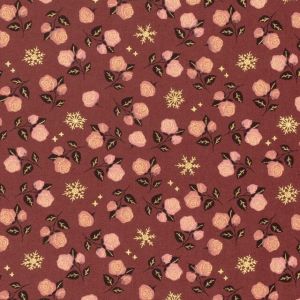 Cotton christmas roses wine-red/gold