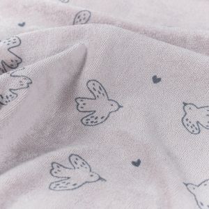 Stretch terry towelling printed birds pink