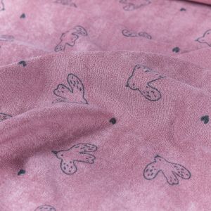 Stretch terry towelling printed birds old pink