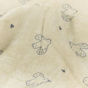Stretch terry towelling printed birds beige