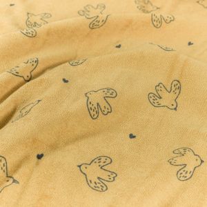 Stretch terry towelling printed birds camel