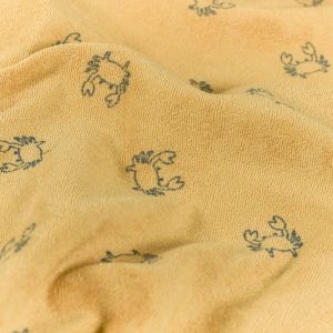 Stretch terry towelling printed crabs camel