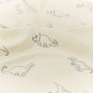 Stretch terry towelling printed dinos beige