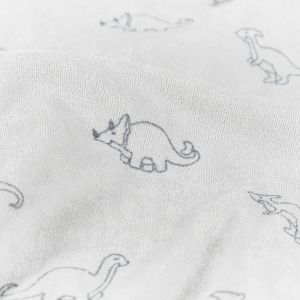 Stretch terry towelling printed dinos light grey