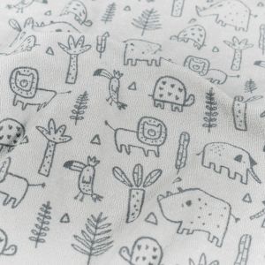 Stretch terry towelling printed animals light grey