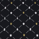 50x150 cm cotton check black with chess pieces in gold/white