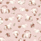 95x150cm cotton jersey bunnies and hedgehogs salmon