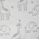 cotton muslin giraffes and elephants offwhite