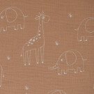 cotton muslin giraffes and elephants terra pink