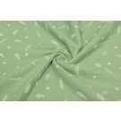 cotton muslin triple layer feathers old green